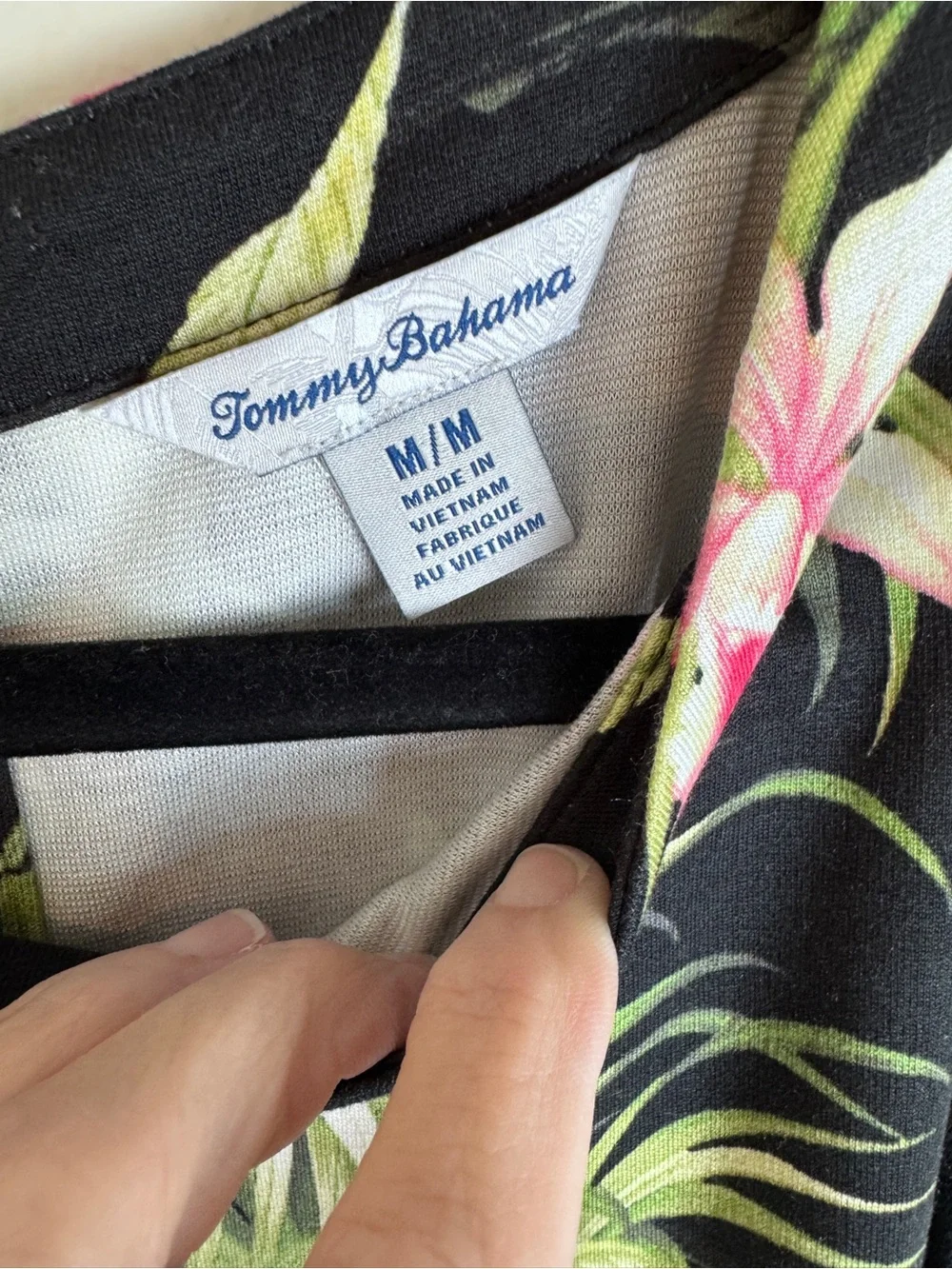 Tommy Bahama M Black Tropical Floral Shift Dress Sleeveless Knee Zip Stretch - Picture 6 of 12